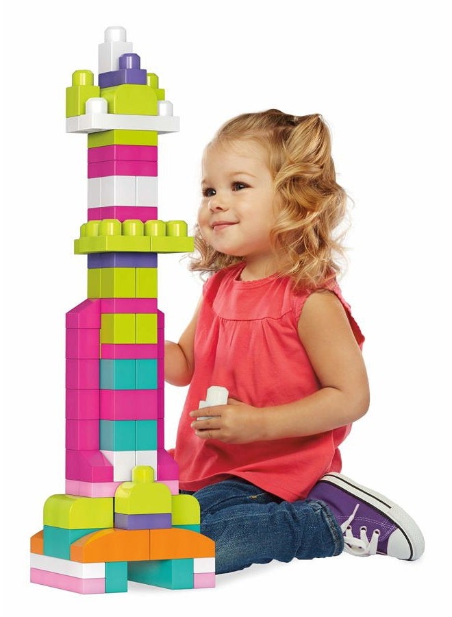 MEGA BLOKS First Builders Toddler Blocks Toys Set, Big Building Bag Collection with 80 Pieces and Storage, Pink, Ages 1+ Years - Image 4